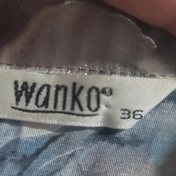 VINTAGE WANKO blue Grey shimmering floral button up 3/4 sleeve top blouse 36 - Picture 4 of 5